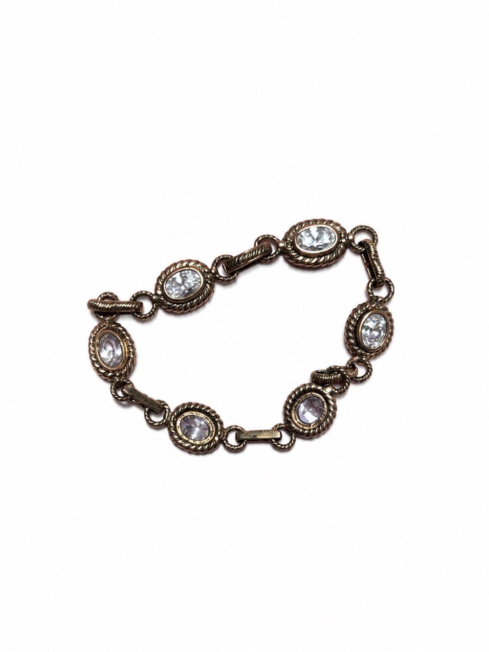 925 Sterling Silver & Cubic Zirconia Link Bracelet | Petite 6.3” Oval CZ Vintage